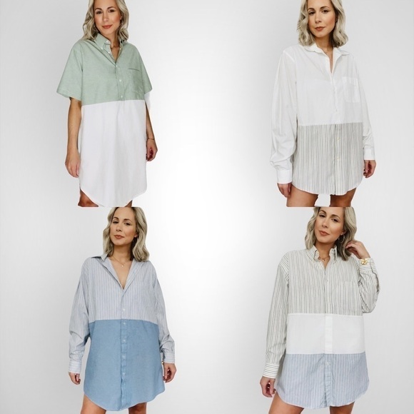 Poplin Patchwork Color Block Button Down Shirt Dress - Picture 7 of 7